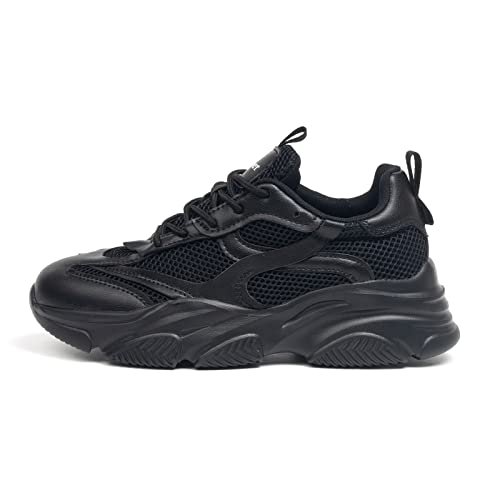 Niluber Women's Chunky Platform Sneakers-Non Slip Lace-Up And Breathable Upper - Lightweight Cushion Casual Fashion Sneakers(Black,8) #TOP1