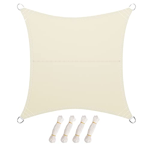 LARMNEE Sonnensegel 3 x 3 m Sonnenschutz inkl Befestigungsseilen PES Quadratisch für Garten Balkon Wetterschutz Wasserabweisend UV-Schutz Reißfestigkeit Outdoor Beigeweiß EWH33SP02