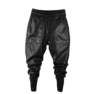 Mannen Winter Warm Faux Lederen Broek Elastische Taille Trekkoord Pu Broek for man (Color : Black, Size : XXXXX-large)