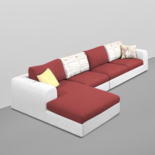 Image of Koza LHS 8 Seater L Shape Sofa Set with Center Table for Living Room (Maroon Grey Fabric) Premium Fabric Sofa