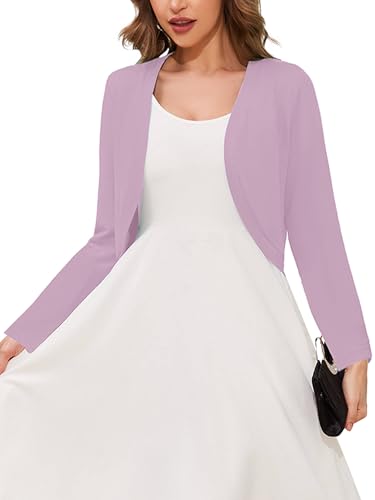 Image of Heymoments Women's Long Sleeve Thin Kintted Shrugs Sweaters Lightweight Cropped Tops Open Front Cardigan for Dress