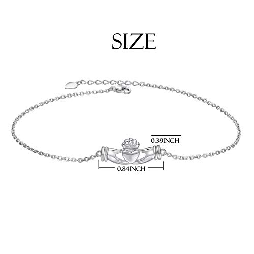 Flyow S925 Sterling Silver Adjustable Foot Chain Claddagh Ankle Bracelet Anklet Jewelry For Women Girl Birthday Gift Love Gift (Claddagh) #TOP4