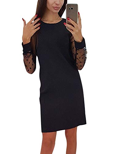 ShallGood Femmes Dentelle Transparente Haut Femme Chic Manches Longues Tops Blouse Florale Robe Col Rond Robe de Soirée Cocktail Plage Habillée B Noir FR 44 Cover
