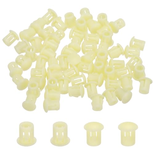 Image of MECCANIXITY 64PCS 5mm(3 /16 inch) Beige Plastic Hole Plugs, Flush Type Panel Hole Plugs Insert End Caps for Locking Hole Tubes Furniture Cabinet