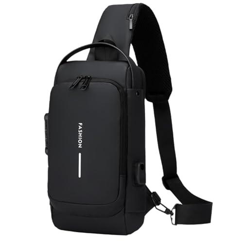 Carbon Fiber Streamline Anti-theft Sling Bag, USB Charging Sport Sling Waterproof Anti Theft Shoulder Bag (Black)