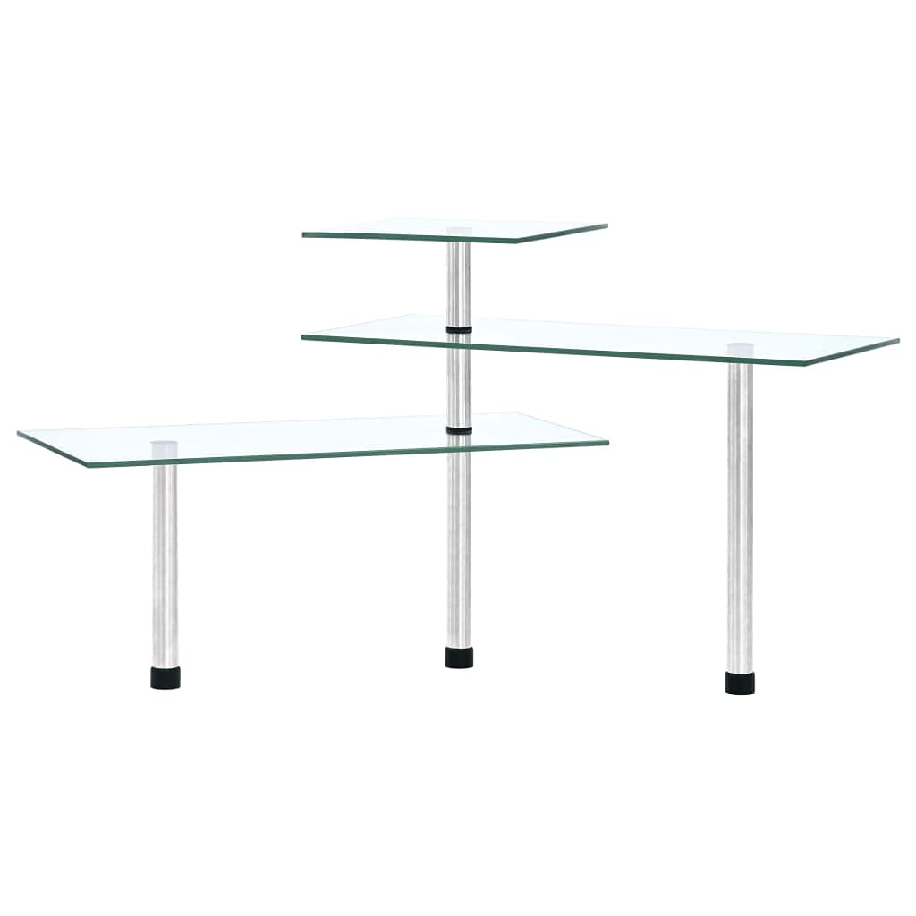 Estantería esquinera de cocina de 3 niveles, vidrio templado, acero inoxidable, transparente, ahorra espacio, especiero y organizador de cocina, con 3 estantes escalonados para hierbas, latas