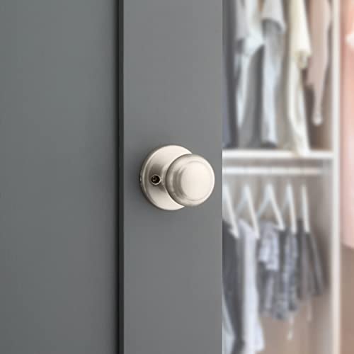 Image of Kwikset Cove Dummy Door Knob, Single Sided Handle for Closets, French Double Doors, and Pantry, Satin Nickel Non-Turning Interior Push /Pull Door Knob, with Microban Protection (Pack of 4)
