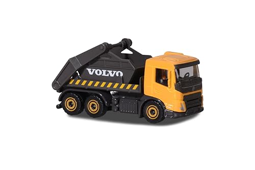 Majorette – Volvo Baustellenfahrzeuge – Bagger, Kipplaster, Radlader, Betonmischer, Knicklenker, LKW mit Container, Lieferung 1 Stück- zufälliges Modell,Spielzeugautos aus Metall