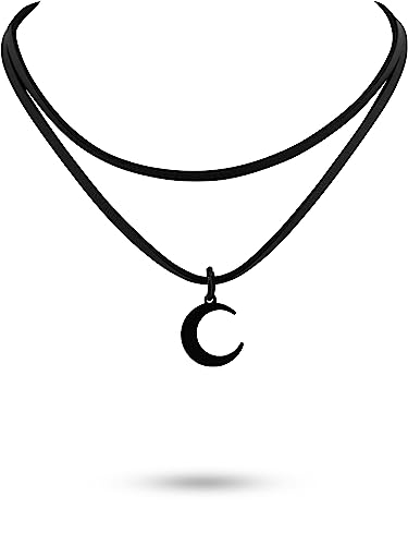 Sacina Gothic Boho Layered Black Crescent Moon Choker, Moon Necklace for Women, Gothic Emo Grunge Necklace, Goth Jewelry, Christmas Jewelry Gift for Women