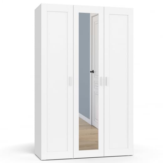 IDMarket - Armario 3 puertas VITO blanco armario 120 cm con espejo y estantes