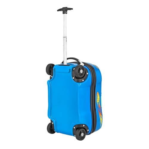 Image of Kids Ride On Trolley Bag for Boys & Girls | Hard Shell Cabin Luggage with 4 Wheels & Telescopic Handle | Lightweight Travel Suitcase for School Trips, Vacations & Holidays | Cartoon Design (Blue)