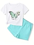 KIDLAGA Girl Clothes Summer Fashion Butterfly Printed Short-Sleeve T-Shirt and Shorts Clothing Girls 2 Piece Outfits Sets 9-10 Years