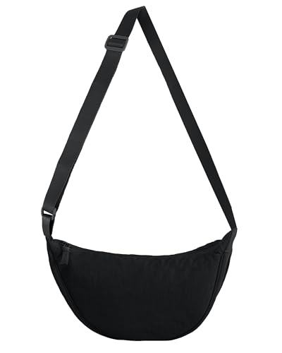 ZhengYue Womens Nylon Crescent Crossbody Bag Small Shoulder Sling Purse with Adjustable Strap for Travel Lightweight Waterproof Hobo HandBag for Casual Festival Holiday Daily Use Black
