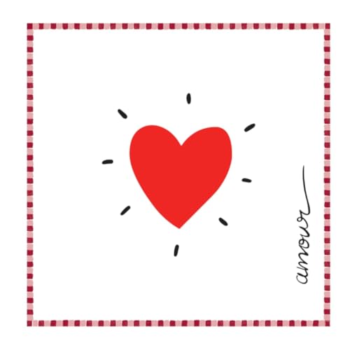 Serviettes Papier Amour Cœur Rouge, Triple Épaisseur, Lot de 20, Dimension serviette 33x33 cm, Paquet 16,5 x 16,5 cm