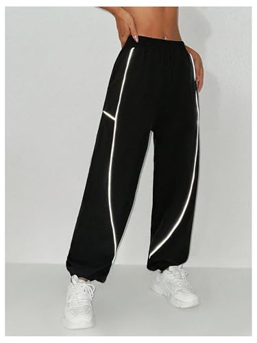 OYOANGLE Women's Cargo Pants Striped Elastic Waist Workout Athletic Jogger Trousers with Pocket4