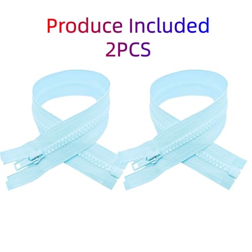 Image of MebuZip 2PCS #5 16 Inch Separating Jacket Zippers Resin Zipper Molded Plastic Zippers Bulk for Sewing Coat Jackets Clothes (Light Blue)