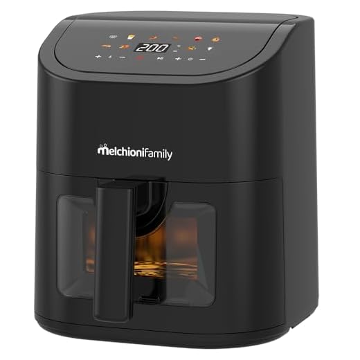 Melchioni Family | Friggitrice ad Aria Emma 5L, 8 Programmi, Display Touch, 1600W, Temperatura 50-200°C, Antiaderente, Compatta e Controllo Visivo