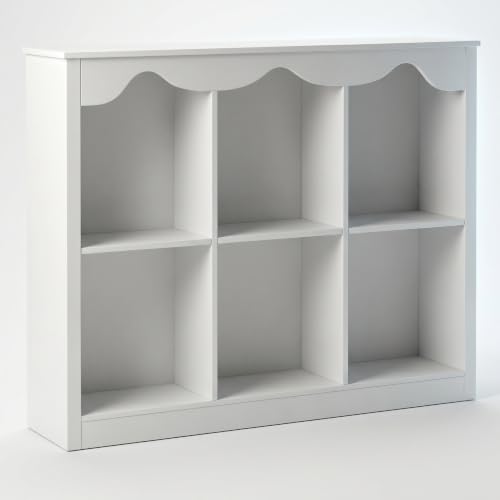 Image of Wood Cube Storage Organizer Toy Storage,Milkywhite | Dutch Design Scalloped Montessori Toddler Book Shelf 3Tier Wooden Furniture