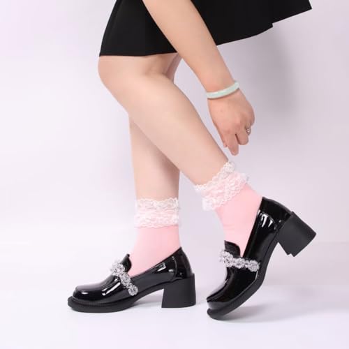 Image of Women Lace Ruffle Socks Fashion Fancy Lovely Girl Socks 3 Pairs