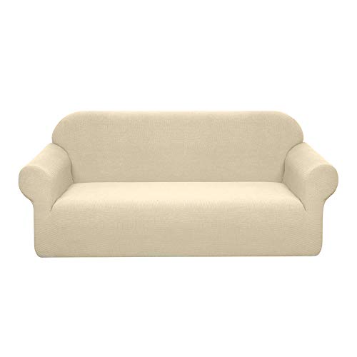 Granbest Stretch Wasserdicht Sofabezug 1 Stück Sofahusse Spandex Jacquard Elastische Couchbezug mit Anti-Rutsch-Schaumstoffe (2 Sitzer, Beige)