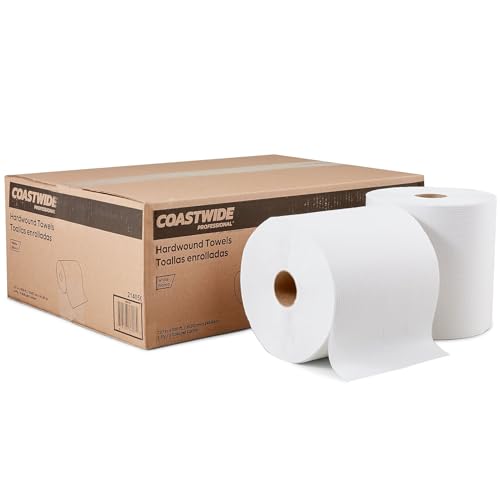 COASTWIDE 1-Ply Hardwound Paper Towels, 100% Recycled, 800 Feet Per Roll, 6-Pack, White