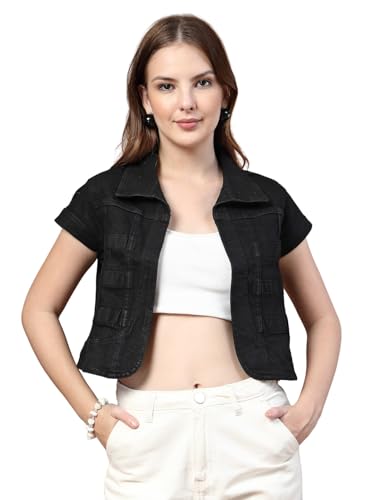 Image of Style Quotient Women Navy Blue Denim Open Front Regular Shrug