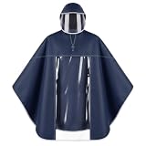 Korechain Regenponcho Fahrrad Wasserdicht, Damen Herren Regencape mit Transparentem Sichtfenster & Kapuze, Verdicktes Oxford-Gewebe Regenmantel mit Reflektorstreifen, für Elektrofahrrad, Marineblau