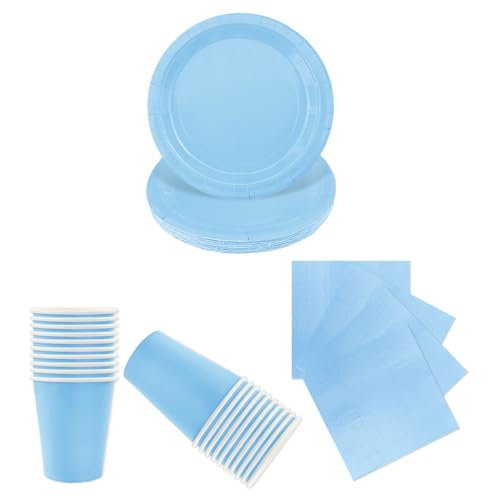 LAWALEISHE 72pcs Blue Party Tableware Set, Disposable Blue Paper Plates, Cups and Napkins, Solid Color Paper Tableware for Weddings, BBQ and Birthday Parties, Table Decorations