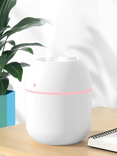 Image of Mini Water Humidifier, Rexez 220 ml Small Portable USB Powered Cooler Mist Air Desktop Diffuser with Soft Night Light for Car Bedroom Office (White)