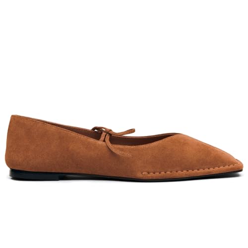 Image of Lace up Ballet Flats Women Square Toe Mary Jane Flats Bow Slip On Comfortable Ballerina Shoes