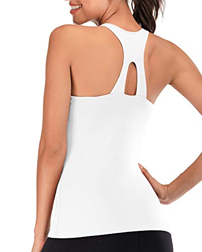 Tank Tops for Women with Built in Bra,Yoga Tops Long Tank Tops Running Athletic Exercise Shirts Workout Clothes White L