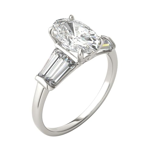 14K White Gold Moissanite by Charles & Colvard 10x6mm Elongated Oval Ring, 3.46cttw DEW2