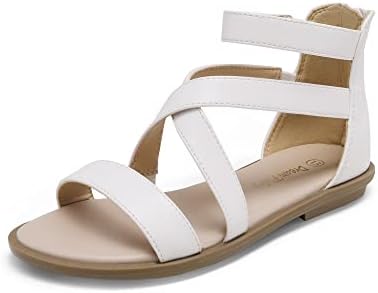 DREAM PAIRS SDSD2215K Girls Gladiator Sandals with Zipper Strappy Sandals Toddler/Little Kid/Big Kid White Size 4 Big Kid