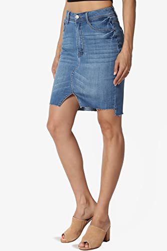 TheMogan Vintage Washed Jean Slim Straight Cut Mini Stretch Soft Denim Skirt4