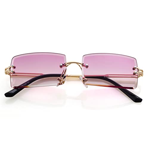 Image of Kursan Frameless Rectangle Sunglasses for Men Women Small Rimless Sun Glasses Shades UV400 Protection (Gradient Purple)
