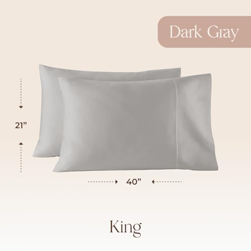 Image of 100% Organic Cotton Pillow Cases King Size Set of 2-100% Cotton Pillowcases GOTS Certified 300 Thread Count - Naturally Cooling Comfortable Breathable & Soft Pillow Cases (Classic Grey, King)