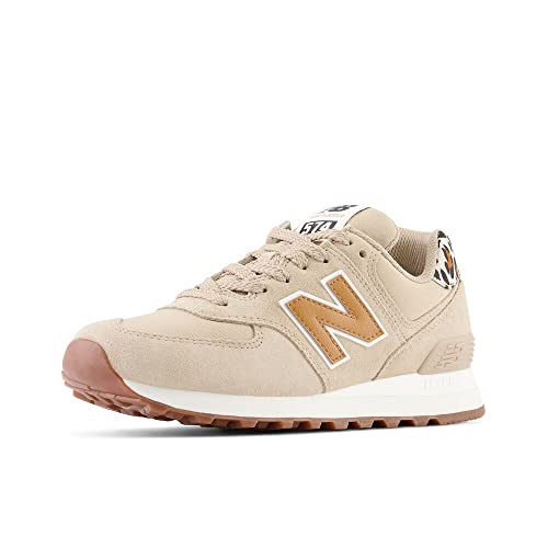 Image of New Balance Women's 574 V2 Animal Print Sneaker, Mindful Grey /Tobacco /White, 5 M
