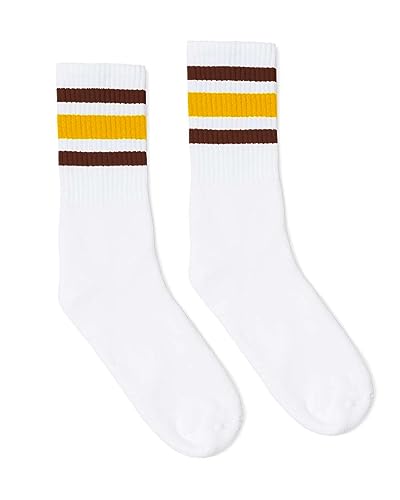 Brown and Gold Stripes | White White Crew S/M