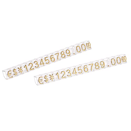 sourcing map Etiquetas de Precio Ajustable Retirable, Mini Cubo de Visualización, Bloque de Etiquetas de Precio Letras y Números Kit para Mostrador Tienda, Dorado Claro 3,8x6,9mm, 16 Juegos