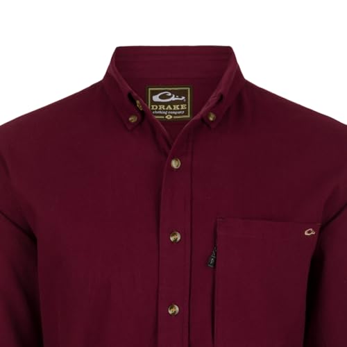 Drake Waterfowl Men's Autumn Brushed Cotton Twill Solid Button-Down Long Sleeve Shirt Ds21903