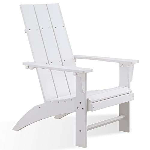 Psilvam Modern Adirondack Chair, Oversized Poly Lumber Fire Pit Chair, 350 Lbs Support Patio Chairs For Garden, Weather Resistant Adirondack Chair Looks Like Real Wood (White) #TOP3
