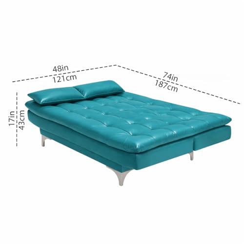 Image of Casaliving Danny 3 Seater Sofa Cum Bed Leatherette Fabric (Turquise) with Two Cushions Perfect for |Home Living |Office Room and Guest Room Premium Sofa