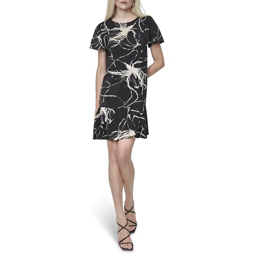 Image of DKNY Women's Flowy Short Sleeve Ruffle Hem Dress