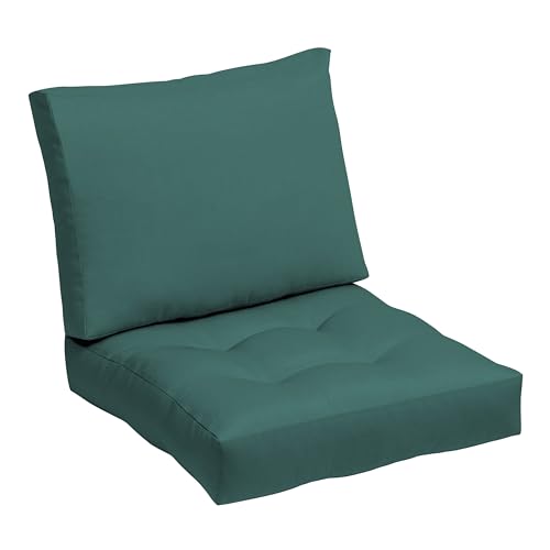 Image of Arden Outdoor Plush Modern Tufted Blowfill Deep Seat Set, 24 x 24, Water Repellent, Fade Resistant, Deep Seat Bottom and Back Cushion for Chair and Sofa, Peacock Blue Green Texture
