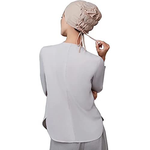 P.Healthy Muslim Stretch Elastic Women Jersey Tie Back Pom Bubble Underscarf Hijab Bonnet Hat Under Scarf (Black/White/PeachPuff/PurpleRed), One Size