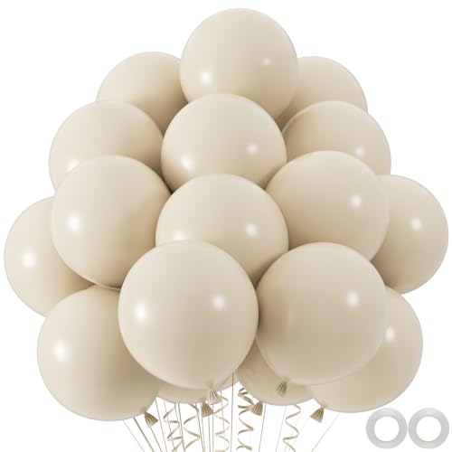 Image of 100pcs Sand White Balloons, 12inch Ivory White Party Latex Balloons for BOHO Wedding Birthday Baby Bridal Shower Gender Reveal Party Decoration (with 66ft Ribbon)