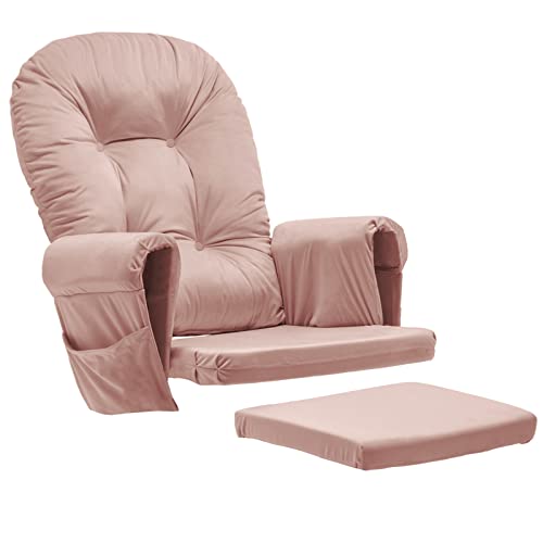 Image of Paddie Glider Rocker Replacement Cushions Velvet with Storage, Rocking Chair Cushion Set with Ties, 5PCS, Pink