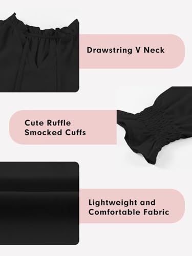 Image of DOKOTOO KIDS Girls Dress Shirt Long Sleeve Blouse Fall Tops Size 7-15 Years | V Neck, None Elastic Breathable Fabric, Ruffle Smocked Sleeve, Solid Pull on, Uniform Formal Western Thanksgiving