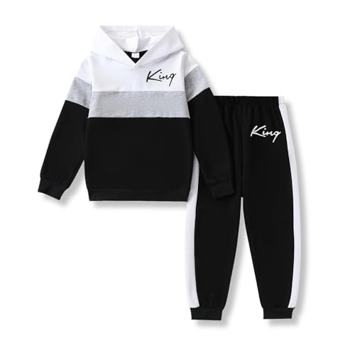 Image of Kids Boys Clothes Color Blocking Hoodie Sweatshirts and Pant 2Pcs Fall Outfits Set Size 5-10