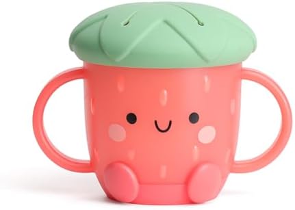 Itzy Ritzy Toddler Snack Cup - Spill-Proof Snack Cup for Toddlers with Soft Silicone Lid for Easy Food Access - Easy-To-Hold Kids Snack Container With Handles - Ideal for 12 months & Up (Strawberry)